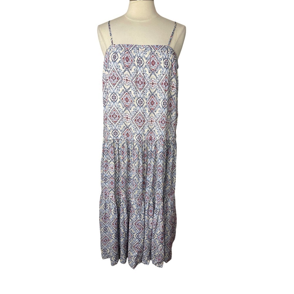 HERSY Tiered Boho Print Maxi Dress with Adjustable Spaghetti Straps, LARGE